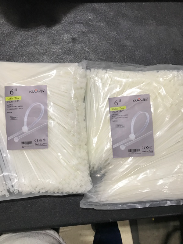 Photo 2 of 1000 Pack 6 Inch Bulk KOOWIN Nylon Plastic Cable Zip Ties Small Wire Wraps White
2 PACKS