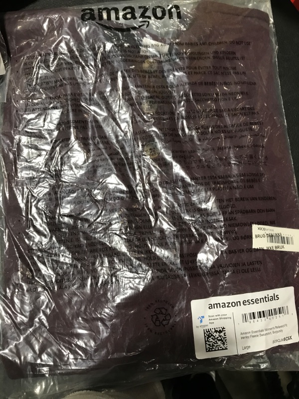 Photo 1 of Amazon Essentials Women's Relaxed-Fit Henley Fleece Sweatshirt 
SIZE Large Burgundy