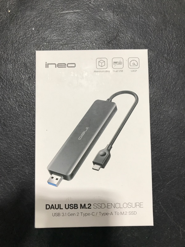 Photo 1 of ineo M.2 NGFF (SATA) SSD to USB 3.2 Gen 2 Type A and Type C Aluminum Enclosure [C2602-NGFF]