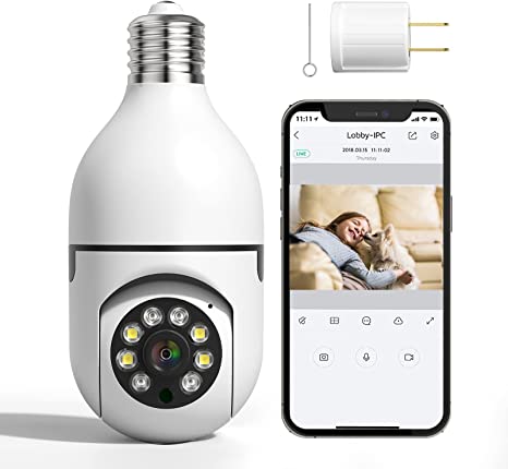 Photo 1 of Yihoume Wireless Light Bulb Camera, 360°Panoramic Surveillance Cam, 2.4GHz WiFi Smart 1080P Outdoor Security Camera with Motion Detection Alarm Night Vision Two-Way-Talk Phone Remote View Indoor E27
