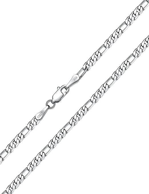 Photo 1 of 925 Sterling Silver Figaro Chain Lobster Clasp 3/4/5mm Diamond Cut Figaro Link Chain Necklace for Women Men 16-30 Inches
