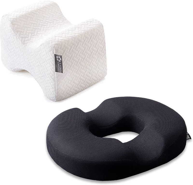 Photo 1 of 5 STARS UNITED Donut Pillow Hemorrhoid Tailbone Cushion and Knee Pillow for Side Sleepers - 100% Memory Foam, Bundle
