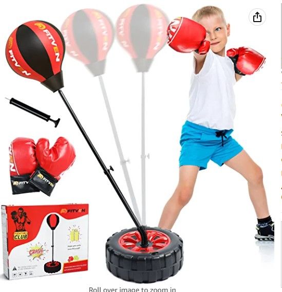 Photo 2 of FITVEN Punching Bag for Kids with Boxing Gloves, Ages 3-12 Adjustable Punching Bag with Stand, Kids Boxing Set, - Gift Toy for Boys & Girls
