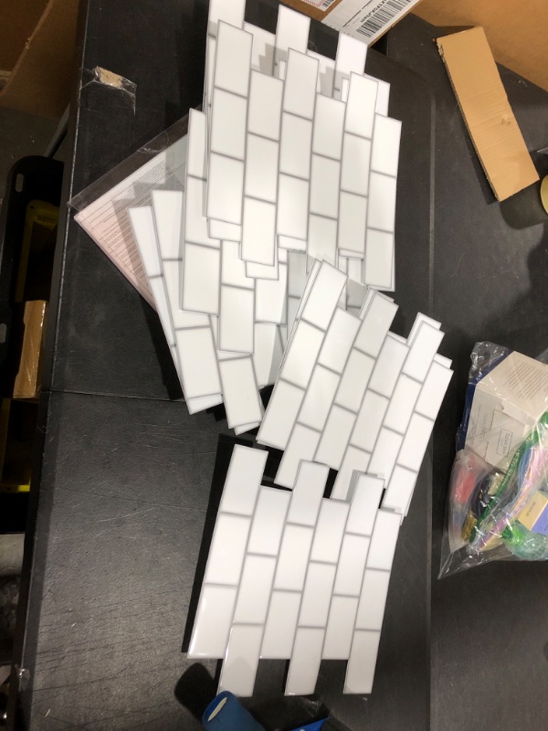 Photo 1 of 10-Sheet Peel and Stick Backsplash Tile Wall Sticker, Subway Tile, Stick on Tiles Backsplash for Kitchen & Bathroom, White with Grey Grout 12"x12" (Thicker Design) 10 White with Grey Grout