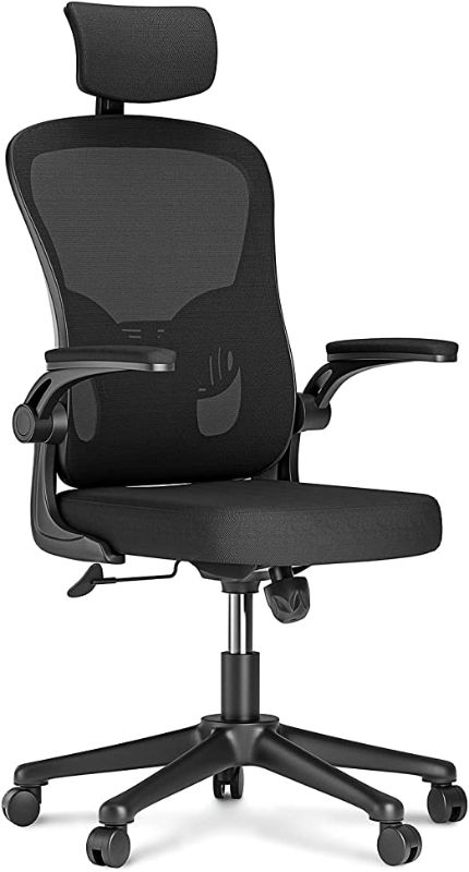 Photo 1 of naspaluro Ergonomic Office Chair, High-Back Computer Chair with Adjustable Height, Headrest, Flip-Up Arms and Lumbar Support, Breathable Mesh Desk Chair for Home Study Working
