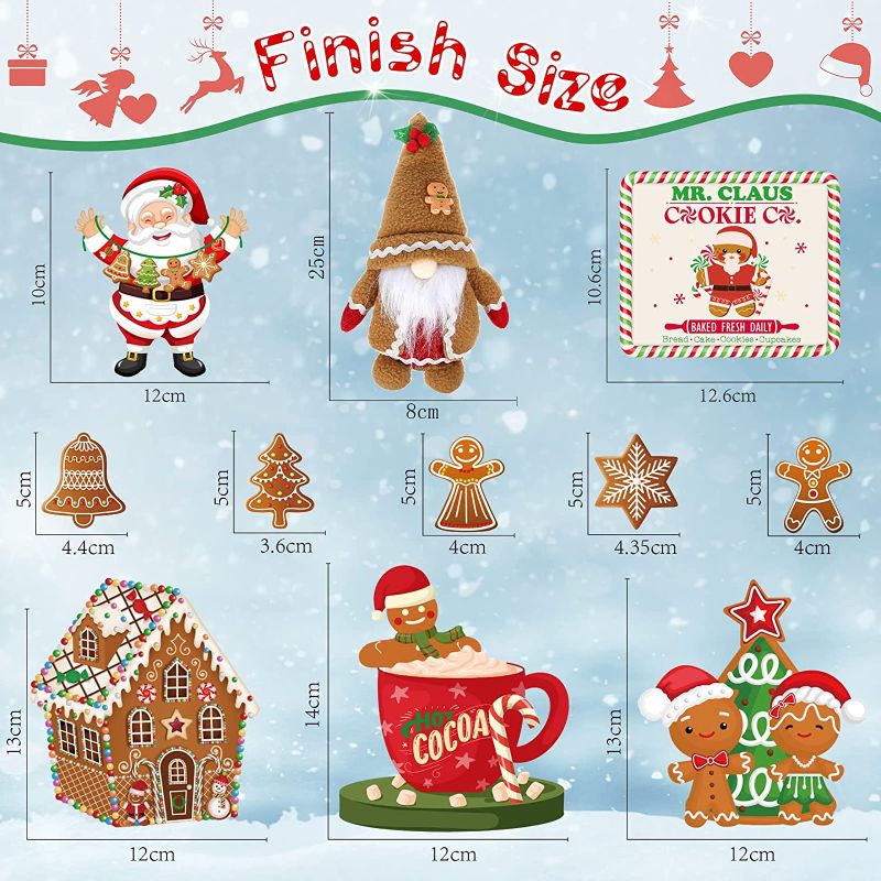 Photo 2 of 11 Pcs Gingerbread Christmas Decor Wooden Blocks Signs Christmas Table Gingerbread House Tiered Tray Decor Xmas Gnome Santa Gingerbread Man Cookies Decor for Home Holiday Party
