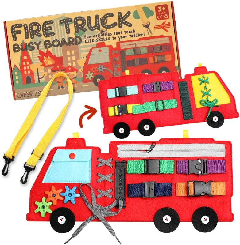 Photo 1 of Busy Board for Toddlers 1-3 or 2-4, Firetruck Preschool Educational Early Learning Toy, Basic Life Skills and Fine Motor Montessori Activities for Kids,...
