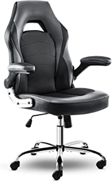 Photo 1 of Ergonomic Gaming Office Chair - PU Leather Executive Swivel Computer Desk Chair with Flip-up Armrests and Lumbar Support for Working, Studying, Gaming, Grey
