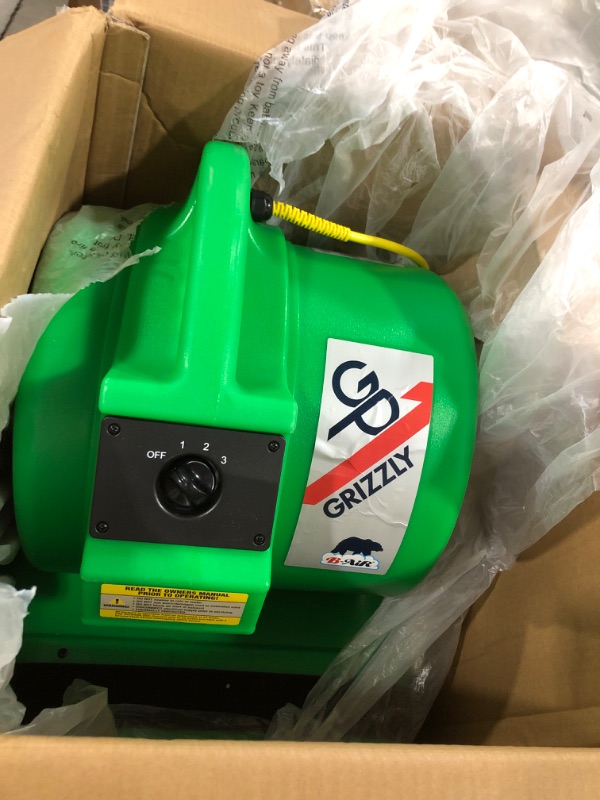 Photo 2 of B-Air Grizzly Gp-1 1 HP Air Grizzly Mover Carpet Dryer Floor Fan for Water Damage Restoration Equipment & Pet Cage Dryer Green