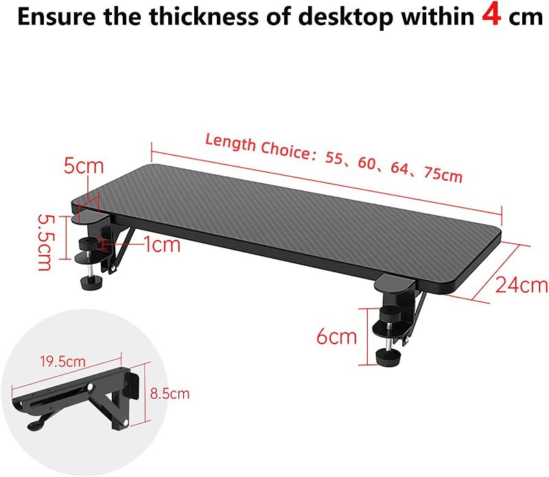 Photo 1 of OUGIC Ergonomics Desk Extender Tray, 25.2"x9.5" Punch-Free Clamp on, Foldable Keyboard Drawer Tray, Table Mount Arm Wrist Rest Shelf, Computer Elbow Arm Support
