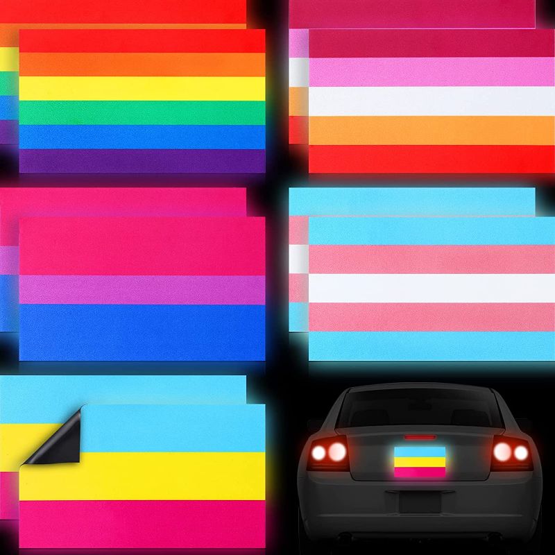 Photo 1 of 30 Pcs Reflective Rainbow Flag Car Magnet Decal Magnetic Funny Bumper Stickers Funny Car Stickers Gay Pride Car Decal Car Magnets Lesbian Colorful Car Accessories for Vehicle, 3 x 5 Inch(Mixed Style)
