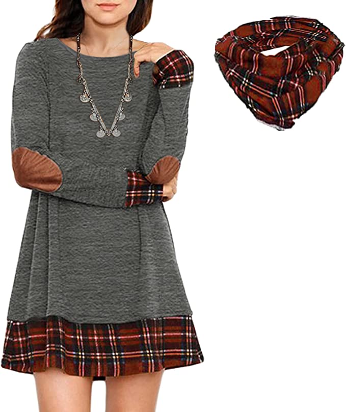 Photo 1 of Alaster Women's Casual Sweater Tunic Dress Long Sleeve Plaid Patchwork Sweater Dress 2piece for Women SIZE LARGE 
