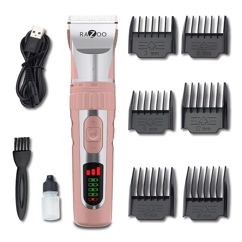Photo 1 of Dog Clippers Professional Dog Grooming Kit 3-Speed Low Noise Rechargeable Cordless Dog Grooming Clippers Trimmer Shaver for Small & Large Dogs Cats Pets with LCD Display & 6 Combs