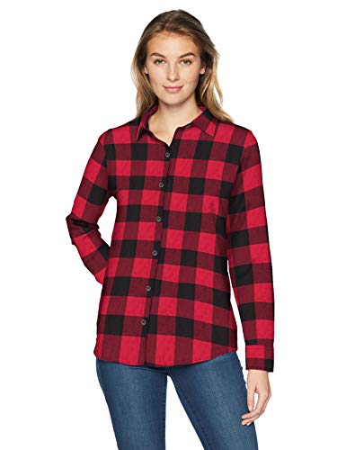 Photo 1 of Amazon Essentials Women's Classic-Fit Long-Sleeve Lightweight Plaid Flannel Shirt, Red, Buffalo Check, Large
