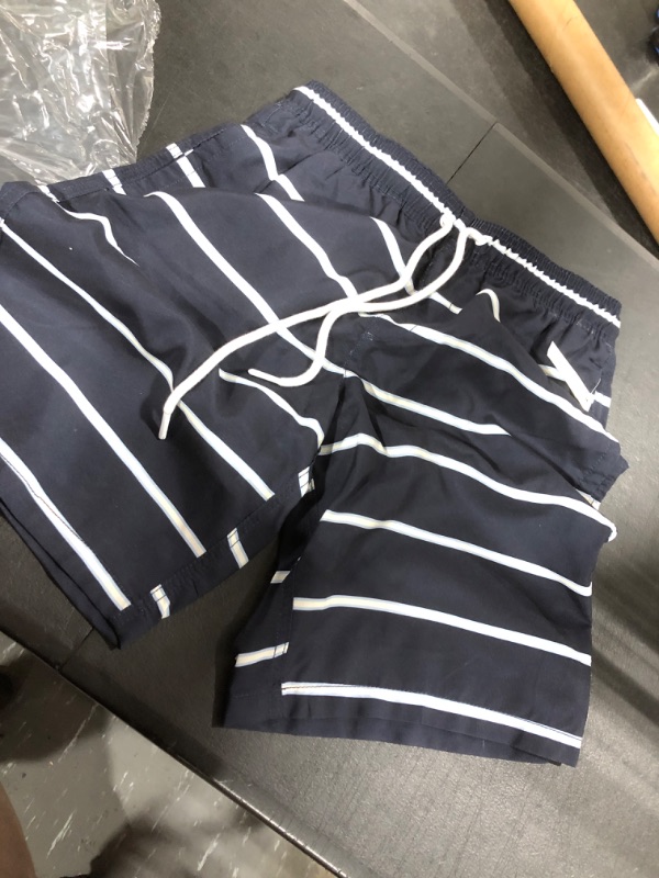 Photo 1 of Amazon Essentials Men's 9" Quick-Dry Swim Trunk Small Navy, Stripe SMALL