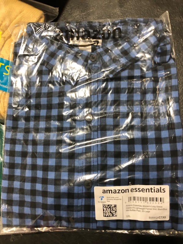 Photo 2 of Amazon Essentials Women's Classic-Fit Long-Sleeve Lightweight Plaid Flannel Shirt XX-Large Black/Blue, Mini Buffalo Plaid