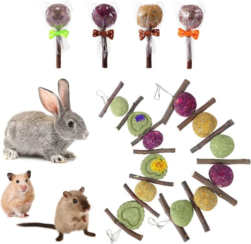 Photo 1 of Acidea 6Pack Guinea Pig Chew Toys, Natural Flower Timothy Molar Rod- Hay Chewing Stick for Hamster Teeth Grinding, Improve Dental Health, Natural Apple Wood Timothy Grass Cake Treats for Bunny Gerbil
