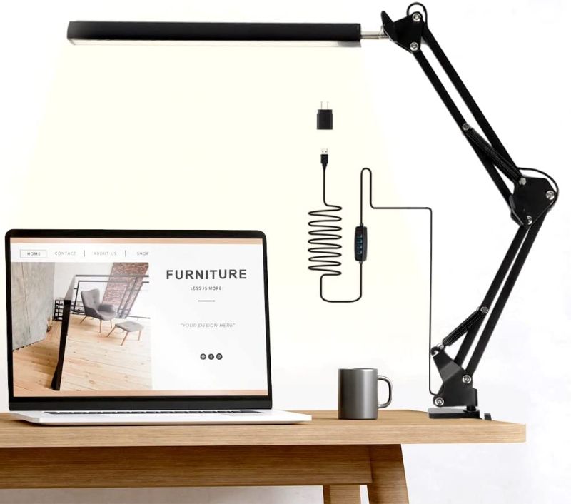 Photo 1 of Desk Light,Swing Arm Desk Lamp with Clamp,3 Color Modes 10 Brightness Levels,79 Inch Cord,for Home Office (Black)
