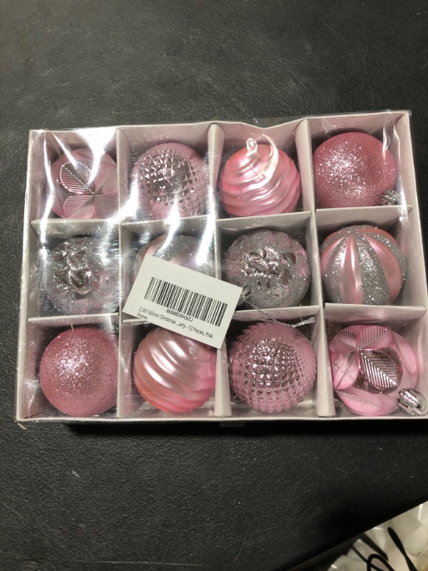 Photo 1 of 2.36"/60mm Christmas Balls Ornaments, Small Shatterproof Plastic Christmas Tree Decorations, Decorative Hanging Baubles for Christmas Holiday Wedding Party - 12 Pieces, Pink
