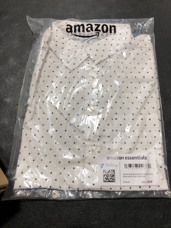 Photo 2 of Amazon Essentials Women's Classic-Fit Long-Sleeve Button-Down Poplin Shirt X-Small White, Dots