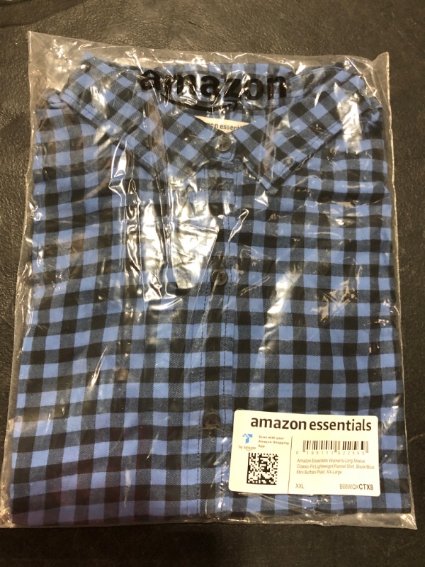 Photo 2 of Amazon Essentials Women's Classic-Fit Long-Sleeve Lightweight Plaid Flannel Shirt XX-Large Black/Blue, Mini Buffalo Plaid