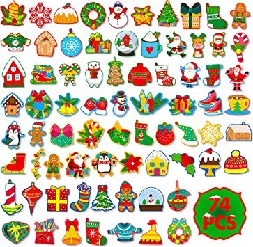 Photo 1 of  2 PACK OF 74 PCS Christmas Bulletin Board Decor, Happy Winter Holiday Decoration Stocking Candle Snowman Gingerbread Cutout Thick Cardboard Cutting Set for Classroom, Door, Window, Xmas Theme Party
