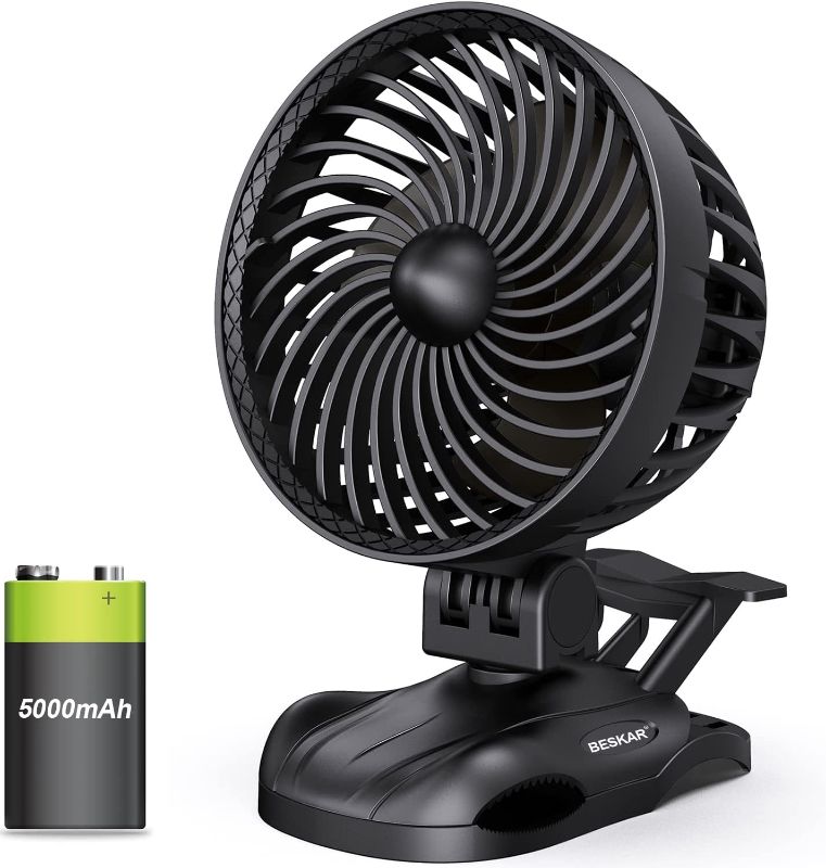 Photo 1 of BESKAR 6 inch Clip on Fan - 5000mAh Battery Rechargeable with CVT Speeds and Strong Airflow, Adjustable Tilt, Personal Quiet Fan for Office Stroller Outdoor - Portable Small Desk Fan
