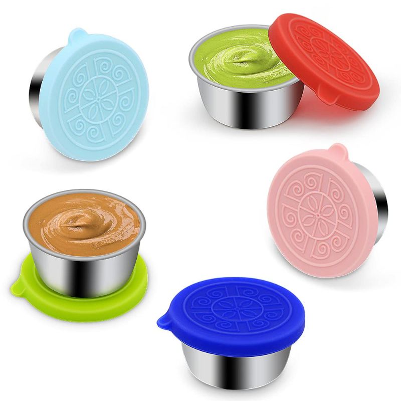 Photo 1 of 5pcs Salad Dressing Containers To Go, 1.7oz Small Stainless Steel Sauce Container with Lids, Leakproof Dip Containers, Reusable Mini Condiment Container - Premium Silicone Lids Dipping Sauce Cups
