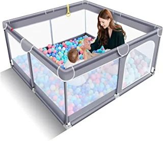 Photo 1 of  Baby Playpen for Toddler, Large Baby Playard, Indoor & Outdoor Kids Activity Center with Anti-Slip Base, Sturdy Safety Play Yard with Soft Breathable Mesh, Playpen for Babies(Gray,50”×50”)
