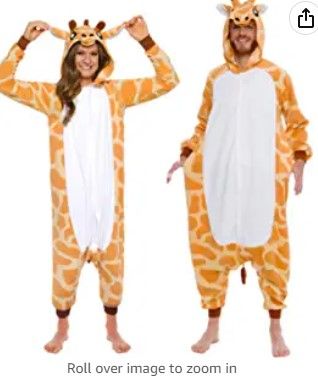 Photo 1 of Adult Onesie Halloween Costume - Giraffe - Plush One Piece Cosplay Suit for Adults, Women and Men FUNZIEZ!- Small