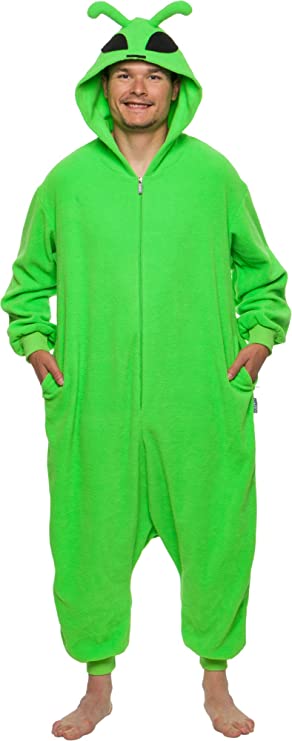 Photo 1 of Adult Onesie Halloween Costume - Alien - Plush One Piece Cosplay Suit for Adults, Women and Men FUNZIEZ!- Medium