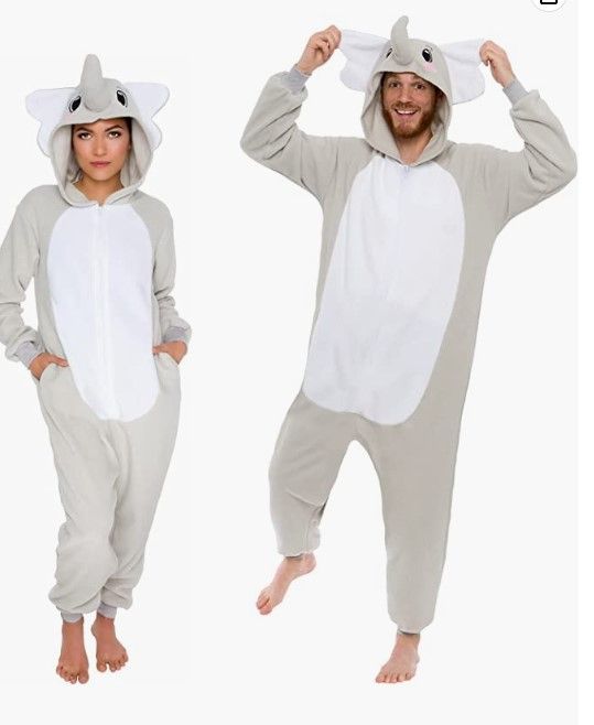 Photo 1 of Adult Onesie Halloween Costume - Elephant - Plush One Piece Cosplay Suit for Adults, Women and Men FUNZIEZ!- Large
