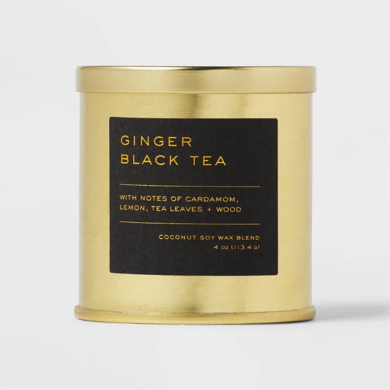 Photo 1 of 4oz Lidded Metal Jar Black Label Ginger Black Tea Candle - Threshold™
4 JARS