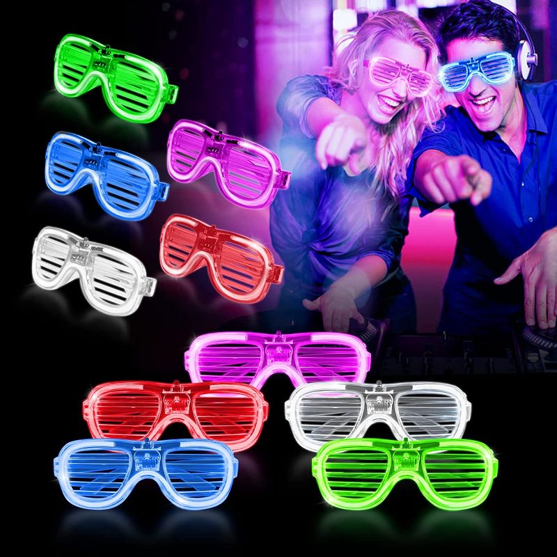 Photo 1 of 5 Pack of Light Up Glasses- 5 Neon Colors Glow Sticks Glasses, Glow In The Dark Party Supplies Favors for Kids Adult, Shutter Shades Sunglasses for Party- Birthday Wedding Halloween NYE Neon Glow Toys