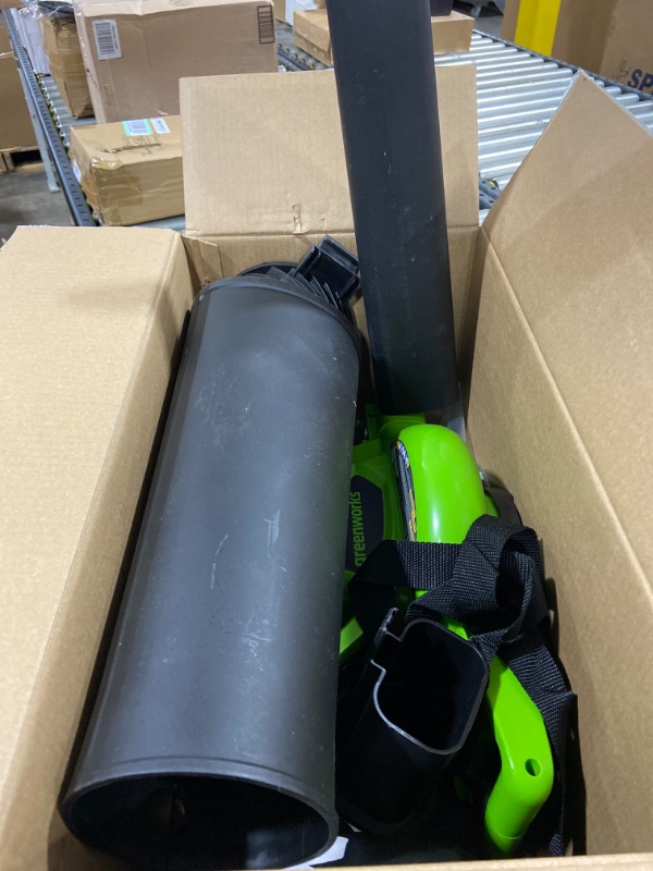 Photo 1 of Greenworks 40V 185 MPH Variable Speed Cordless Leaf Blower/Vacuum, 4.0Ah Battery and Charger Included 24322 & 40V 2.0 AH Lithium Ion Battery 29462