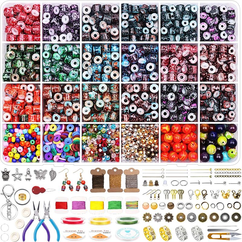 Photo 1 of 1550Pcs 18color Clay Beads, Gacuyi Jewelry Making Kit with Acrylic Beads,Seed Bead,Pony Beads,Chakra Lava Beads, Spacers and Jewelry Making Findings and Tools for Necklace and Bracelets Making Supply
