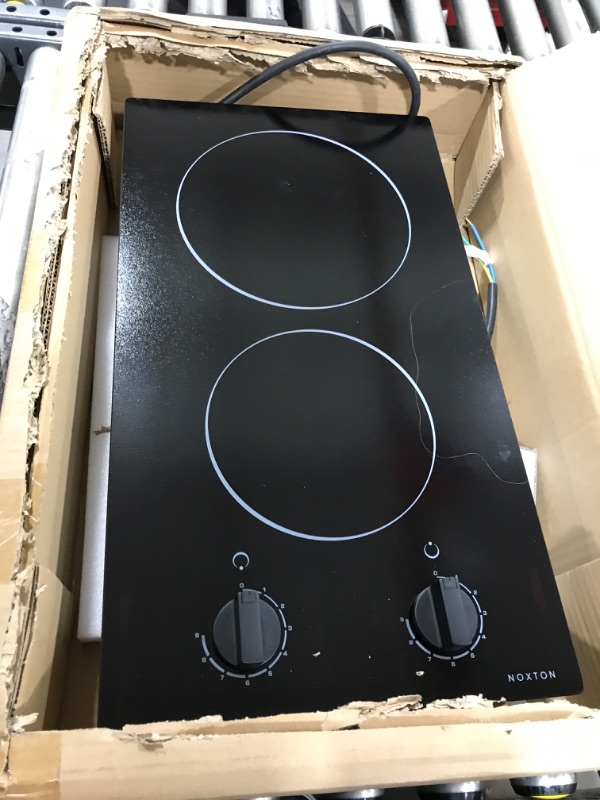 Photo 2 of 2 Burner Electric Cooktop, NOXTON 12 inch Built-in Electric Stove Top, 3000W 220-240v Ceramic Cooktop with Knob Control 9 Heating Level, Hot Warning, Hardwired, No plug knob 12 inch ceramic cooktop