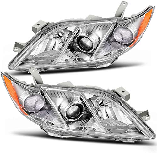 Photo 1 of 2007-2009 Toyota Camry Headlights Headlamp Assembly Replacement - Chrome Housing & Amber Reflector - Passenger and Driver Side - NO Bulbs Included, Si
