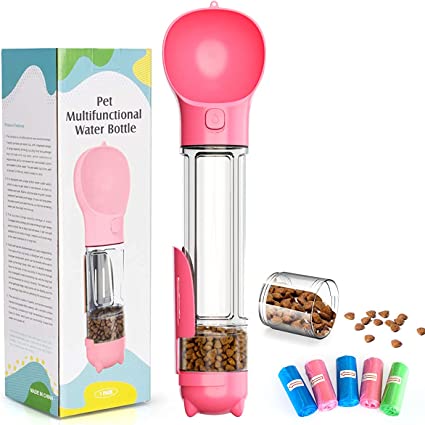 Photo 1 of 4 in 1 500ml Portable Pet Dog Go Out Multi-Purpose Water Bottle, with Garbage Storage Bag and Dog Food Container, Used for Puppies, Cats and Other Animals Walking in The Park
