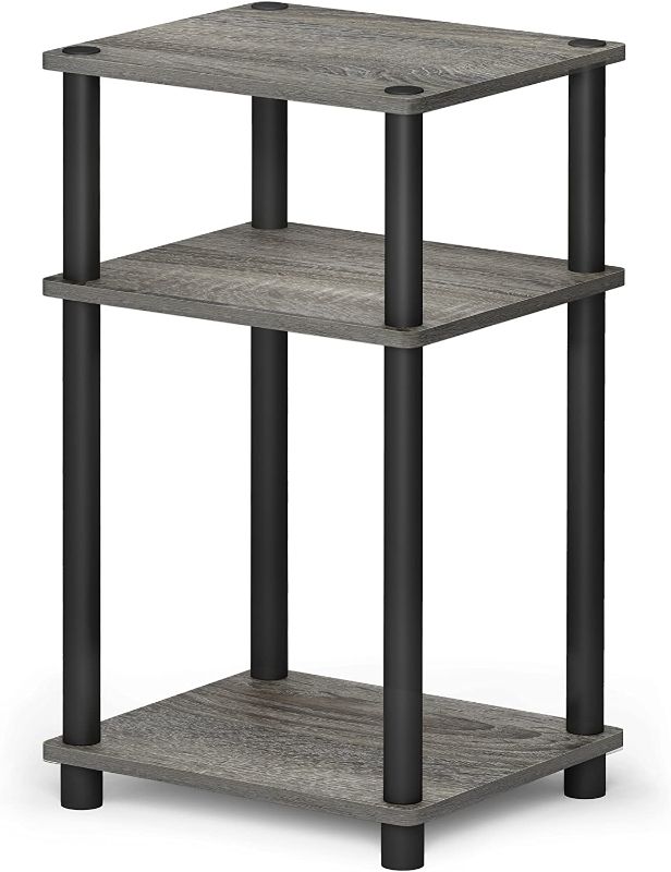 Photo 1 of .nFurinno Just 3-Tier Turn-N-Tube End Table / Side Table / Night Stand / Bedside Table with Plastic Poles, 1-Pack, French Oak Grey/Black
