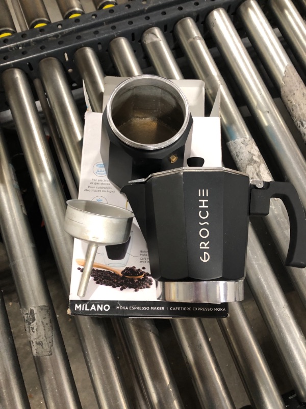 Photo 2 of GROSCHE Milano Moka pot, Stovetop Espresso maker, Greca Coffee Maker, Stovetop coffee maker and espresso maker percolator (Black, 12 cup) Black 12 cup