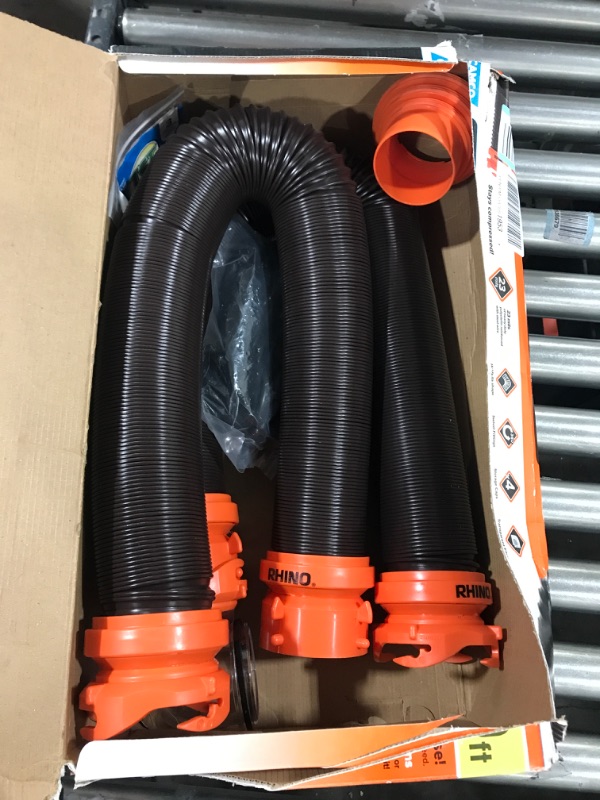 Photo 2 of Camco 20' (39741) RhinoFLEX 20-Foot RV Sewer Hose Kit, Swivel Transparent Elbow with 4-in-1 Dump Station Fitting-Storage Caps Included , Black , Brown 20ft Sewer Hose Kit Standard Packaging`