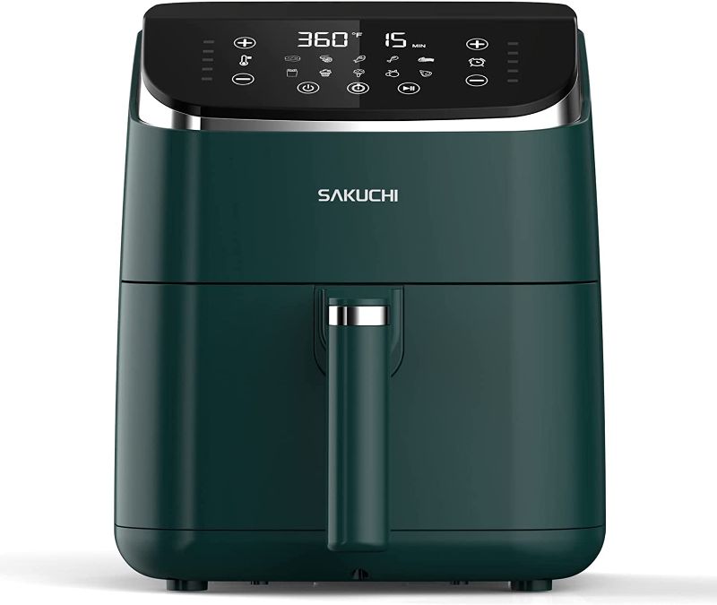 Photo 1 of Sakuchi Air Fryer 5.8 Quart Large Air Fryers, 10-in-1 Digital Air Fryer Oven Cooker with 10 Preset Cooking Programs, LED Touch Screen, Non-Stick Tray Basket, Auto Shut-Off, Pot Dishwasher Safe, 1500W (Green) 