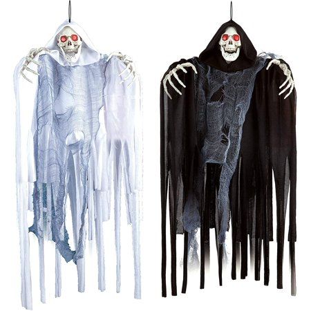 Photo 1 of 23.6â€ Halloween Hanging Grim Reapers (2 Pack), Hanging Ghosts with LED Eyes, Creepy Sounds and Shaking Motion for Indoor and Outdoor Halloween D
