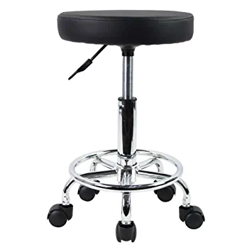 Photo 1 of KKTONER PU Leather Round Rolling Stool with Foot Rest Swivel Height Adjustment Spa Drafting Salon Tattoo Work Office Massage Stools Task Chair Small (Black)
