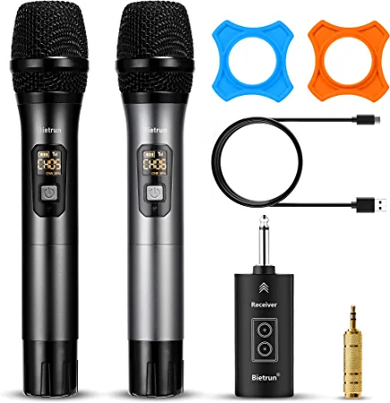 Photo 1 of Wireless Microphone with Bluetooth, Professional UHF Dual Handheld Dynamic Metal Mic System Set with Rechargeable Receiver, 160 ft Range, 1/4''Output, for Karaoke Machine, Singing, Amp, PA Speaker
