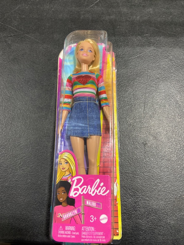 Photo 2 of Barbie It Takes Two Malibu” Roberts Doll (Blonde) Wearing Rainbow Shirt, Denim Skirt & Shoes, Gift for 3 to 7 Year Olds