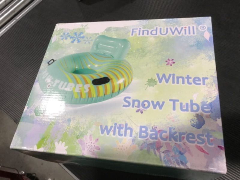 Photo 1 of 47" Snow Tube Sled with Backrest, FindUWill Inflatable Snow Sleds Tubes with Handles Heavy Duty Snow Sledding for Adults