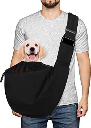 Photo 1 of YUDODO Pet Dog Sling Carrier Adjustable Padded Shoulder Strap Puppy Sling for Small Medium Dog Cat Hand Free Dog Crossbody Carrier with Safe Mesh Suitable for Outdoor Travel Black
