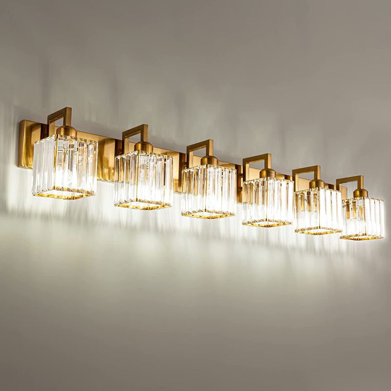 Photo 1 of ZHLWIN Modern Crystal Bathroom Vanity Light 6-Lights Gold Modern Crystal Wall Lamp Bathroom Modern Crystal Vanity Lighting
